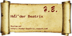 Háder Beatrix névjegykártya