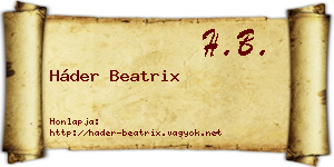 Háder Beatrix névjegykártya